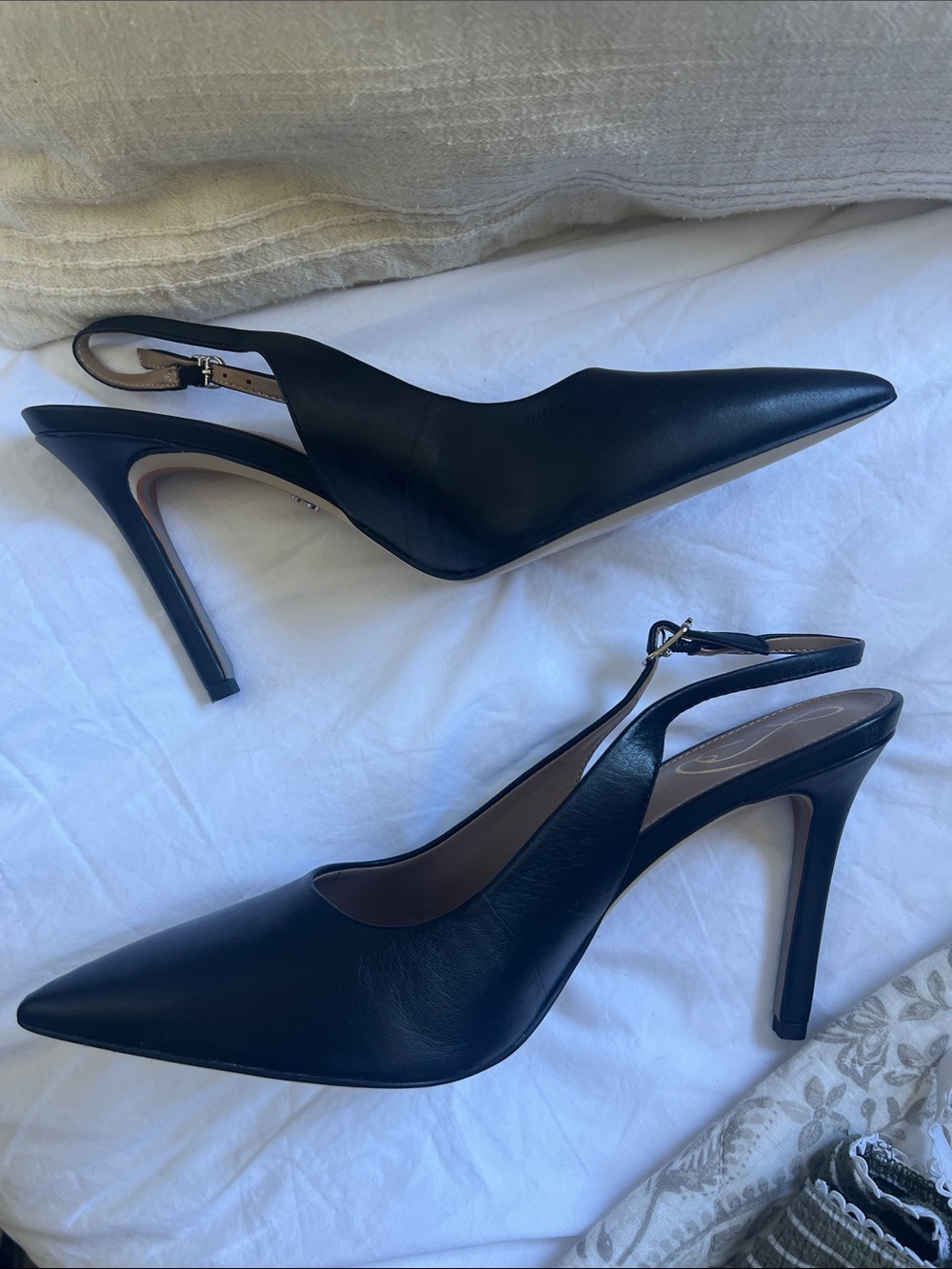 Sam Edelman Black Pointed-Toe Slingback Heels (Size 8.5)